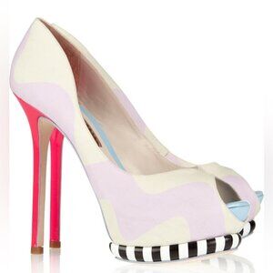 Sophia Webster Open-toe Whimsical neon  pink, cream high pumps 7.5 (Euro 38)